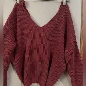 Love Tree Pink V-neck cropped sweater